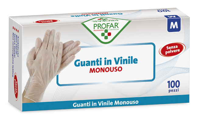 PROFAR GUANTO IN VINILE SENZA POLVERE M 100 PEZZI - Farmafamily.it