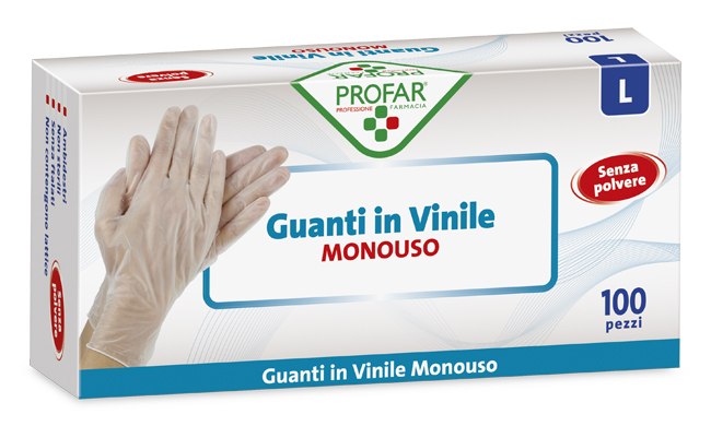 PROFAR GUANTO IN VINILE SENZA POLVERE L 100 PEZZI - Farmafamily.it