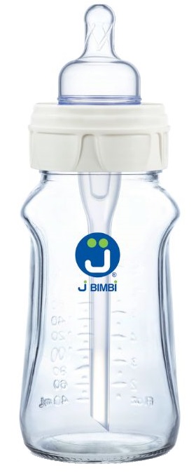 J BIMBI B FREE SUPER GLASS 260 ML BIBERON IN VETRO CON CANULA ANTICOLICHE E TETTARELLA IN SILICONE - Farmafamily.it