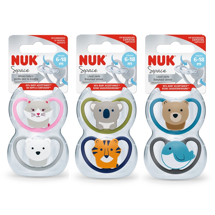 NUK SUCCHIETTO SPACE SILICONE 6-18 MESI 2 PEZZI - Farmafamily.it