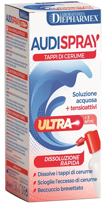 AUDISPRAY ULTRA +3 ANNI SOLUZIONE ACQUOSA + TENSIOATTIVI SPRAY TAPPI DI CERUME 20 ML - Farmafamily.it