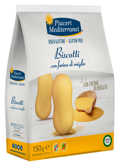 PIACERI MEDITERRANEI BISCOTTI FARINA DI MIGLIO 150 G - Farmafamily.it