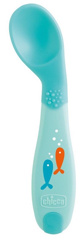 CHICCO CUCCHIAIO ANGOLATO 8M+ AZZURRO - Farmafamily.it