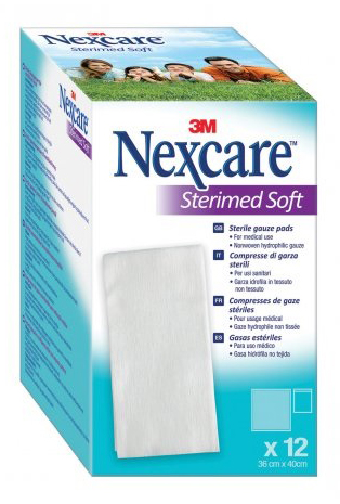 GARZA COMPRESSA STERILE NEXCARE STERIMED SOFT 18X40 CM MUL TILINGUAL 12 PEZZI - Farmafamily.it