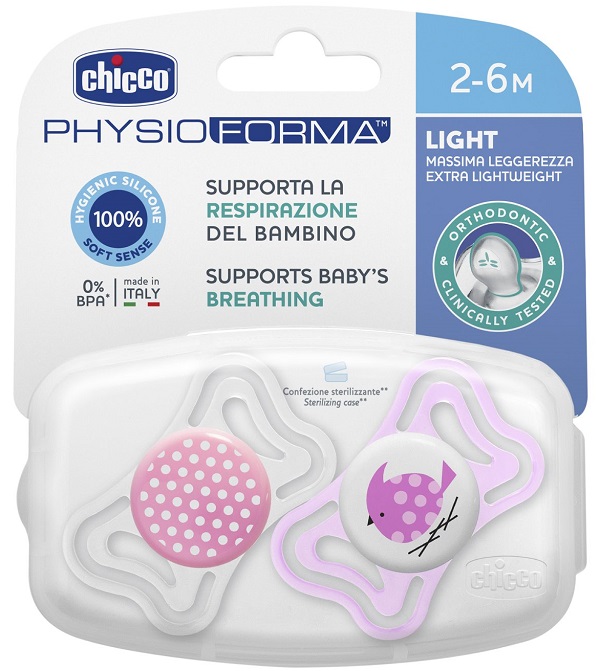 CHICCO SUCCHIETTO LIGHT GIRL SILICONE 2-6 MESI 2 PEZZI - Farmafamily.it