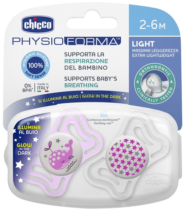 CHICCO SUCCHIETTO LIGHT LUMINOSO SILICONE 2-6 MESI 2 PEZZI - Farmafamily.it