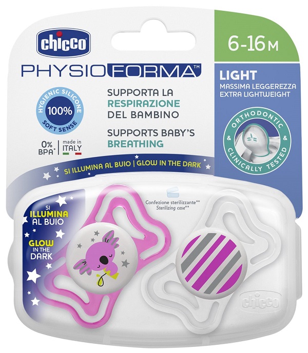 CHICCO SUCCHIETTO LIGHT LUMINOSO SILICONE 6-16 MESI 2 PEZZI - Farmafamily.it
