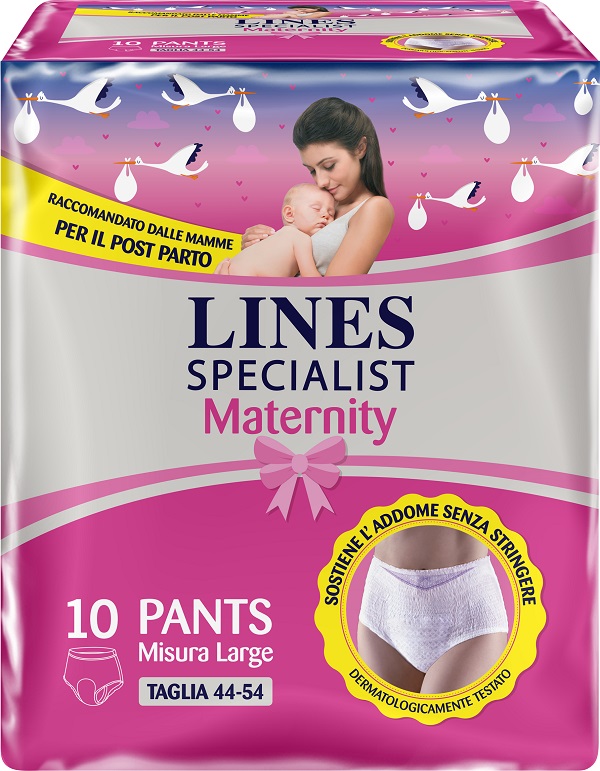 LINES SPECIALIST MATERNITY MUTANDINA ASSORBENTE PER PERDITE POST PARTO MISURA LARGE 10 PEZZI - Farmafamily.it