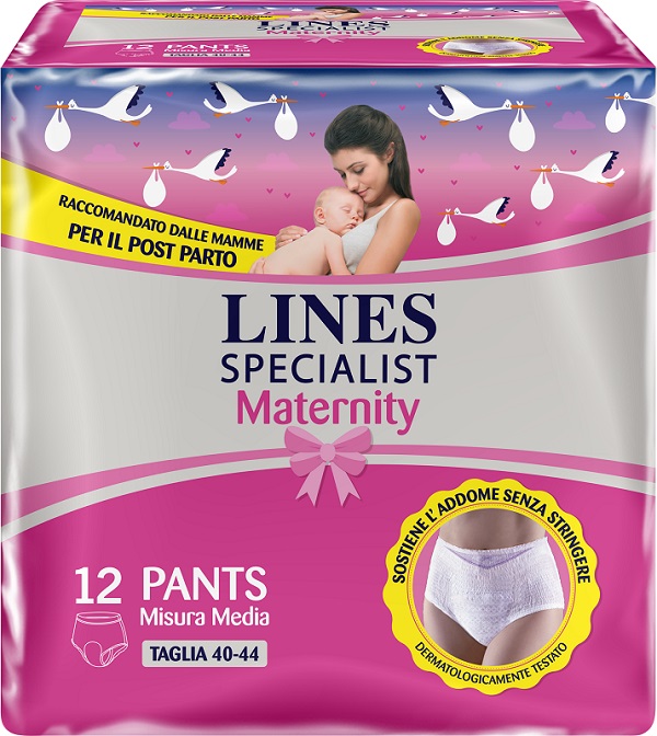 LINES SPECIALIST MATERNITY MUTANDINA ASSORBENTE PER PERDITE POST PARTO MISURA MEDIUM 12 PEZZI - Farmafamily.it