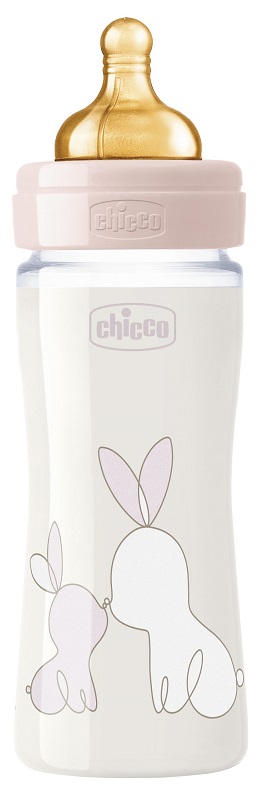 CHICCO BIBERON ORIGINAL 240ML VETRO 1 FORO 1 FORO GIRL CON TETTARELLA IN CAUCCIU' - Farmafamily.it