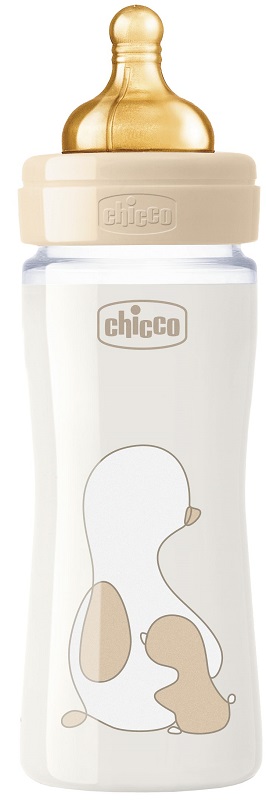 CHICCO BIBERON ORIGINAL 240ML VETRO 1 FORO 1 FORO UNISEX CON TETTARELLA IN CAUCCIU' - Farmafamily.it