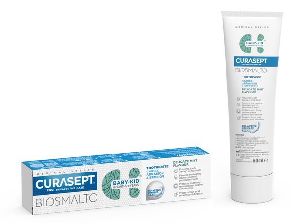 CURASEPT BIOSMALTO DENTIFRICIO BABY KID MENTA CARIE ABRASIONE & EROSIONE 50 ML - Farmafamily.it