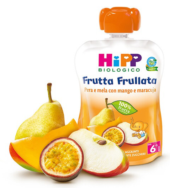 HIPP BIO FRUTTA FRULLATA PERA/MELA CON MANGO E MARACUJA 90 G - Farmafamily.it