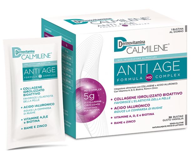 DERMOVITAMINA CALMILENE ANTIAGE IA A BASE DI COLLAGENE E ACIDO IALURONICO POLVERE 30 BUSTINE GUSTO VANIGLIA - Farmafamily.it