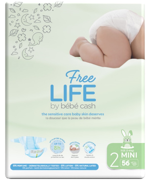FREELIFE BY BEBECASH PANNOLINO MINI TAGLIA 2 3-6 KG GIROVITA 30-48 CM 56 PEZZI - Farmafamily.it