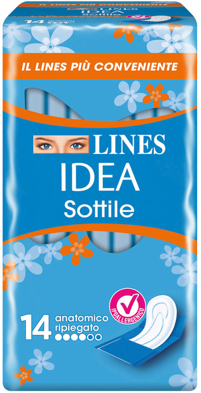 LINES IDEA ASSORBENTE SOTTILE RIPIEGATO ANATOMICO 14 PEZZI - Farmafamily.it