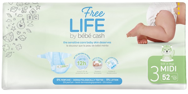 FREELIFE BY BEBECASH PANNOLINI MIDI TAGLIA 3 4-9 KG GIROVITA 35-56 CM 52 PEZZI - Farmafamily.it