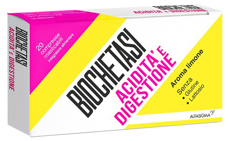 BIOCHETASI ACIDITA' E DIGESTIONE 20 COMPRESSE MASTICABILI AROMA LIMONE - Farmafamily.it