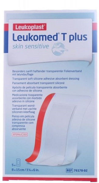 LEUKOMED T PLUS SKIN SENSITIVE MEDICAZIONE POST-OPERATORIA TRASPARENTE IMPERMEABILE CON MASSA ADESIVA AL SILICONE 8X15CM 5 PEZZI - Farmafamily.it