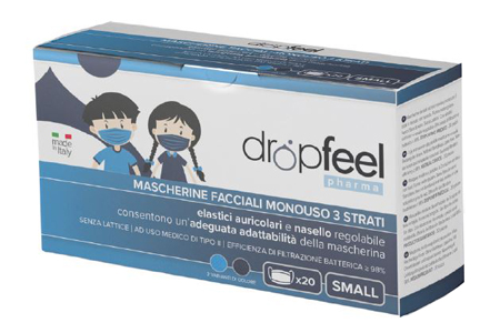 MASCHERINA USO MEDICO DROPFEEL PHARMA MONOUSO SMALL TIPO II BLU NAVY E AZZURO 20 PEZZI - Farmafamily.it
