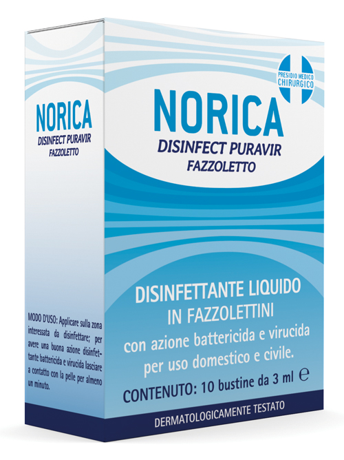 NORICA DISINFECT PURAVIR FAZZOLETTO 10 BUSTINE DA 3 ML - Farmafamily.it