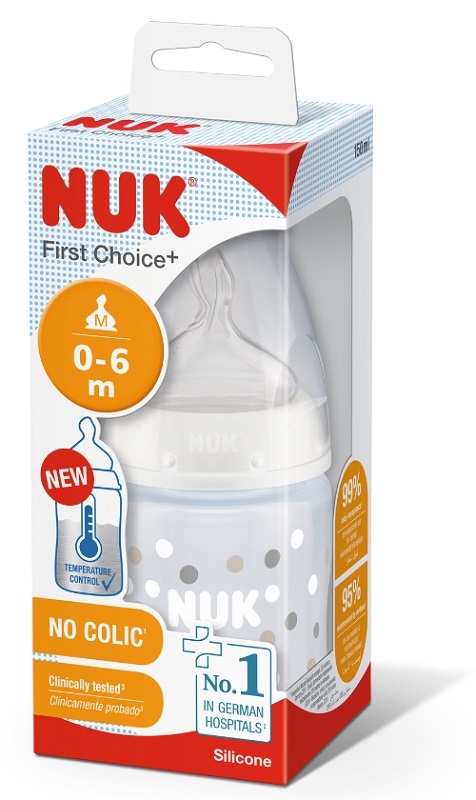 NUK BIBERON FIRST CHOICE+ TEMPERATURE CONTROL IN POLIPROPILENE DA 150 ML TETTARELLA SILICONE 0-6 MESI - Farmafamily.it