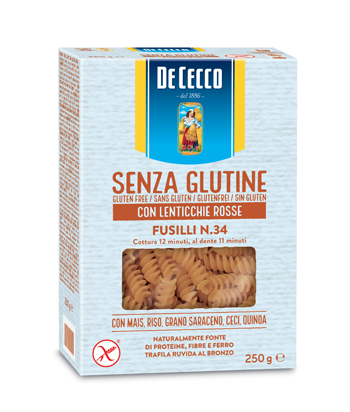 DE CECCO FUSILLI N34 LENTICCHIE ROSSE 250 G - Farmafamily.it