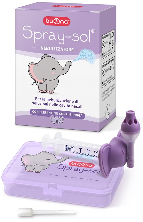 BUONA SPRAY-SOL NEBULIZZATORE SPRAY SOL + AGO CANNULA + SIRINGA LUER LOCK DA 5 ML + ELEFANTINO COPRI-SIRINGA + CONTENITORE - Farmafamily.it