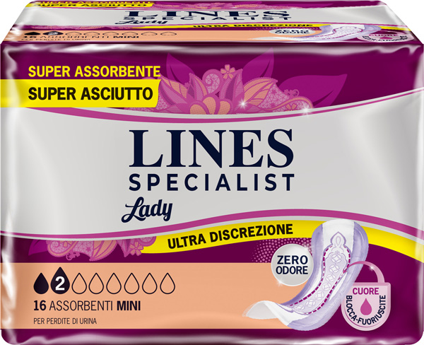 PANNOLONE SAGOMATO LINES SPECIALIST MINI 16 PEZZI - Farmafamily.it