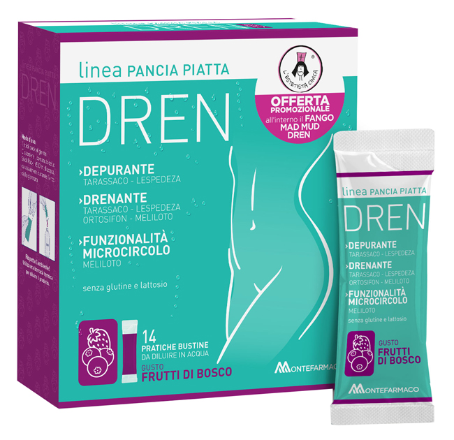 PANCIA PIATTA DREN FRUTTI DI BOSCO 14 BUSTINE STICK PACK + FANGO ATTIVO CELLULITE 100 ML OMAGGIO - Farmafamily.it