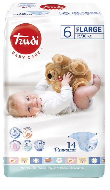 TRUDI BABY CARE PANNOLINO BAMBINI EXTRALARGE 15/30 KG 14 PEZZI - Farmafamily.it