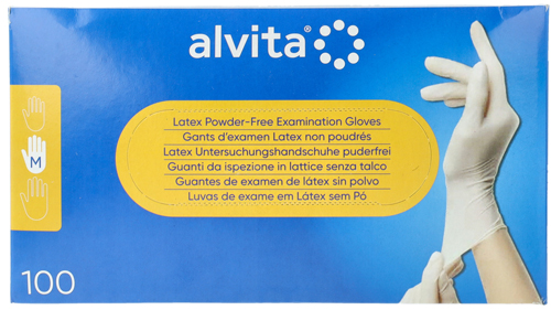 GUANTI DA ISPEZIONE ALVITA IN LATTICE SENZA TALCO M 100 PEZZI - Farmafamily.it