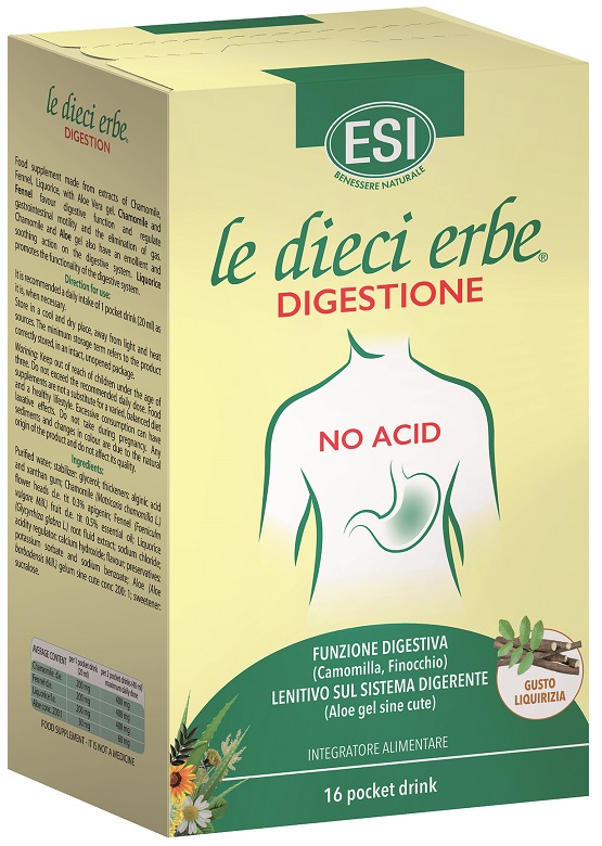 ESI LE DIECI ERBE DIGESTIONE NO ACID 16 POCKET DRINK GUSTO LIQUIRIZIA 20 ML - Farmafamily.it