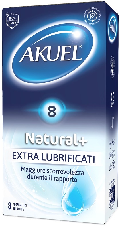 PROFILATTICO AKUEL NATURAL+ EXTRALUBRIFICATO 8 PEZZI - Farmafamily.it