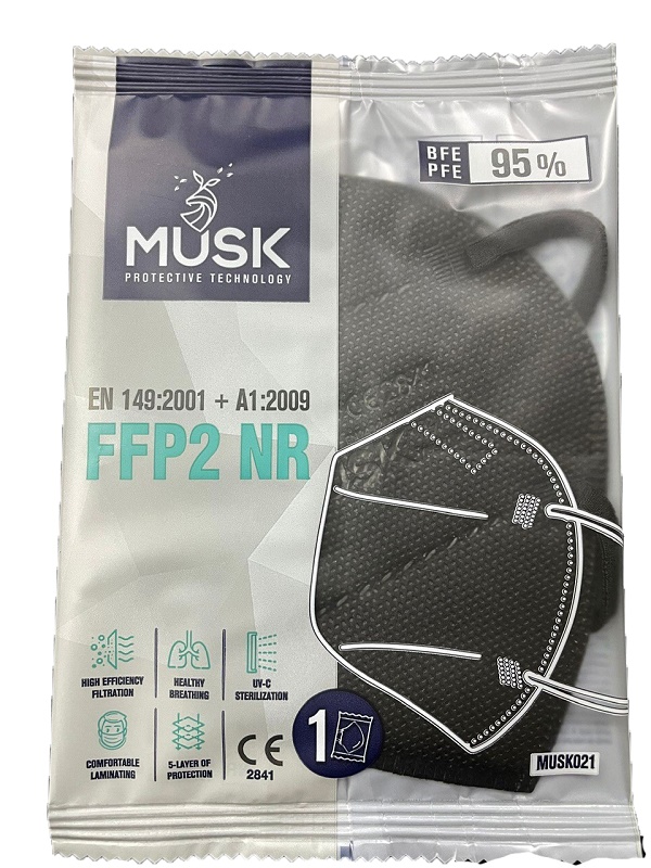 MUSK MASCHERINA FFP2 MUSK021 BLACK 10 PEZZI - Farmafamily.it