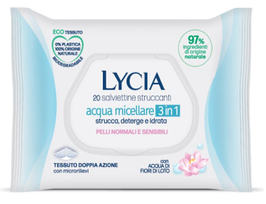 LYCIA SALVIETTINE STRUCCANTI ACQUA MICELLARE 3 IN 1 20 PEZZI - Farmafamily.it