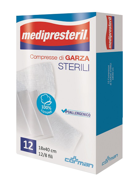 GARZA COMPRESSA MEDIPRESTERIL 12/8 FU 18X40CM 12 PEZZI - Farmafamily.it