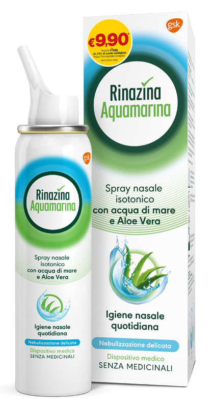 SOLUZIONE ISOTONICA RINAZINA AQUAMARINA ALOE DELICATA PROMO 100 ML - Farmafamily.it