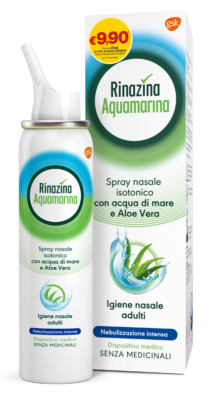 SOLUZIONE ISOTONICA RINAZINA AQUAMARINA ALOE INTENSA PROMO 100 ML - Farmafamily.it