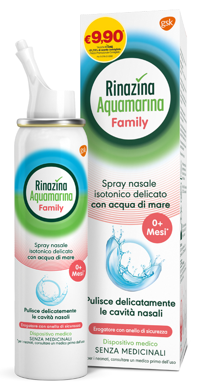 SPRAY NASALE ISOTONICO RINAZINA AQUAMARINA FAMILY PROMO 100 ML - Farmafamily.it
