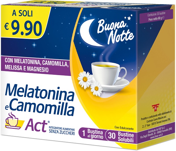 MELATONINA E CAMOMILLA ACT 30 BUSTINE SOLUBILI SENZA ZUCCHERI - Farmafamily.it