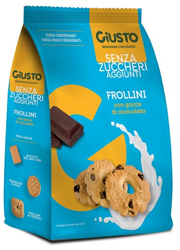 GIUSTO SENZA ZUCCHERO FROLLINI GOCCE CIOCCOLATO SENZA ZUCCHERO 350 G - Farmafamily.it