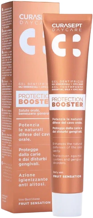 CURASEPT DAYCARE DENTIFRICIO PROTECTION BOOSTER FRUIT SENSATION 75 ML - Farmafamily.it