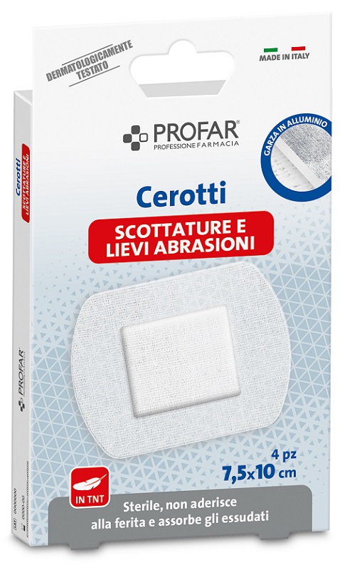 CEROTTI PROFAR SCOTTATURE E LIEVI ABRASIONI IN TNT 7,5X10CM 4 PEZZI - Farmafamily.it