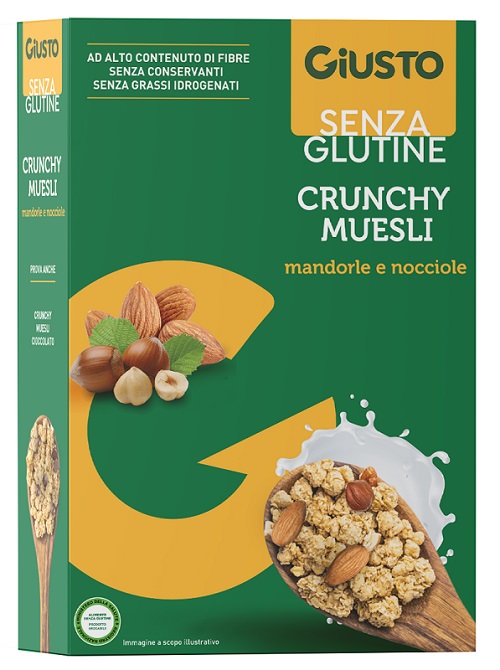 GIUSTO SENZA GLUTINE CRUNCHY MUESLI MANDORLE E NOCCIOLE 375 G - Farmafamily.it