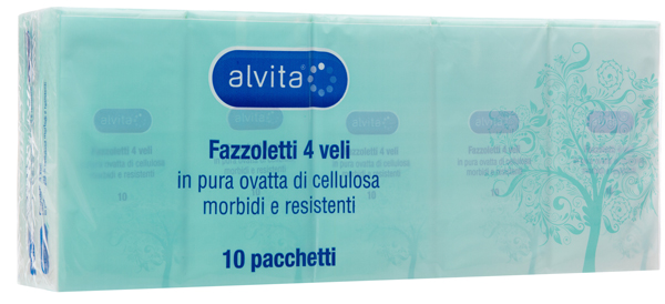 ALVITA FAZZOLETTI 4 VELI PURA OVATTA DI CELLULOSA 10 PACCHETTI - Farmafamily.it