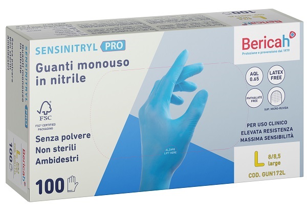 GUANTO MONOUSO SENSINITRYL PRO IN NITRILE LARGE 100 PEZZI - Farmafamily.it