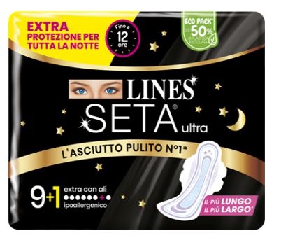 LINES SETA ULTRA ASSORBENTI EXTRA NOTTE CARRY PACK PACCO SINGOLO 9+1 PEZZI - Farmafamily.it