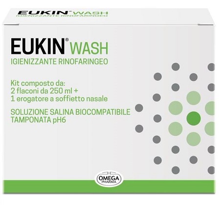 EUKIN WASH IGIENIZZANTE RINOFARINGEO KIT 2 FLACONI DA 250 ML + EROGATORE A SOFFIETTO NASALE - Farmafamily.it