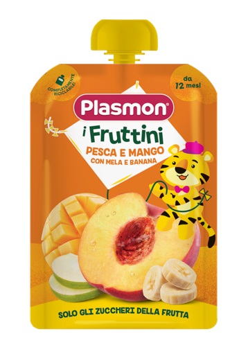 PLASMON I FRUTTINI PESCA E MANGO CON MELA E BANANA 130 G - Farmafamily.it